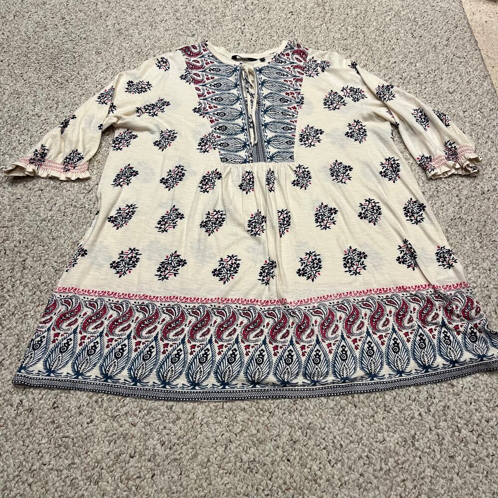 Ulla Popken Paisley Boho Tunic Top 20/22 Feminine Peasant Flowy 3/4 Sleeve